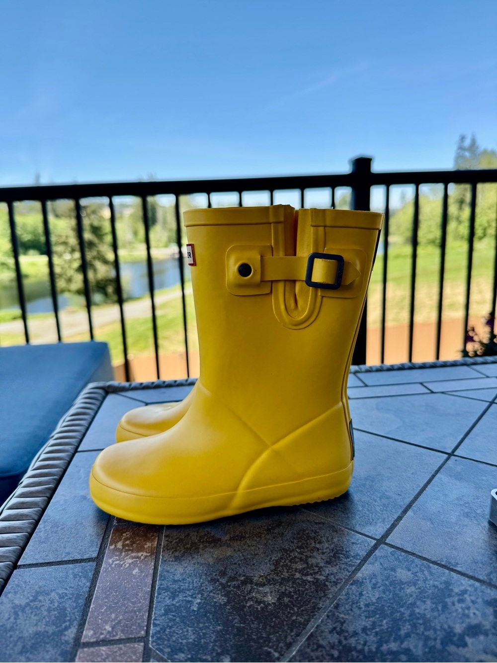 Hunter Kids Yellow Waterproof Rain Boots with Side Buckle